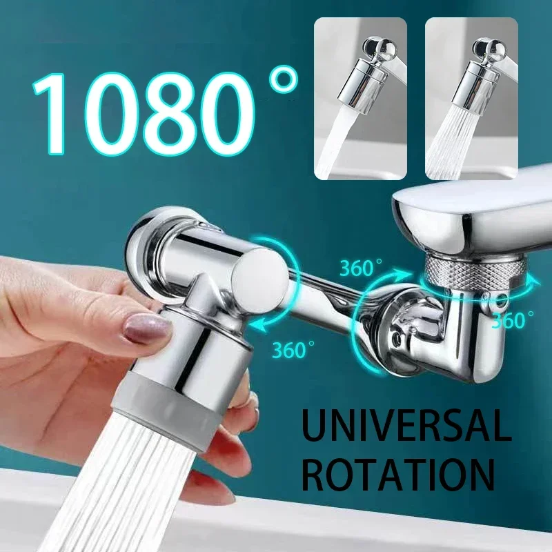 1080° Rotatable Extension Faucet Sprayer Head 2 Spray Modes Universal Bathroom Tap Extend Adapter Aerator - Image 2