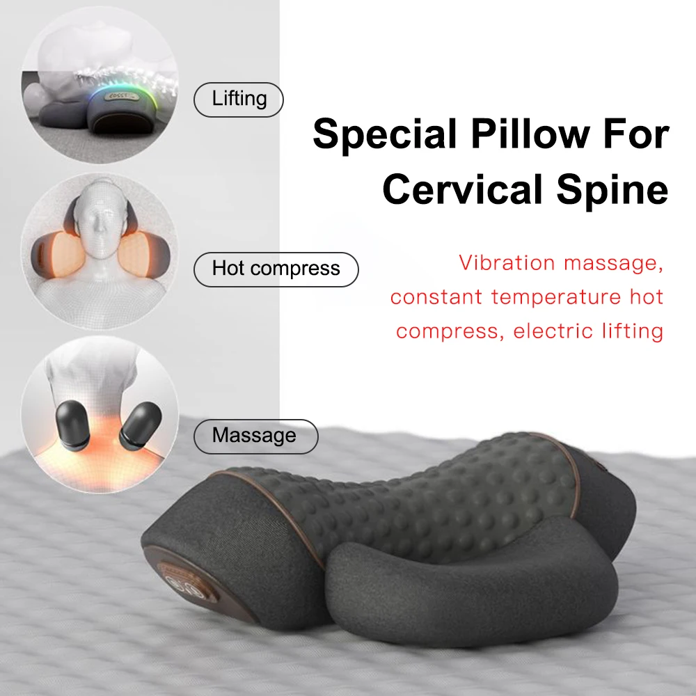 Neck Massage Pillow Heating Vibration Neck Retractor Massager Back Cervical Traction Relax Sleeping Memory Foam Spine Support - Image 2