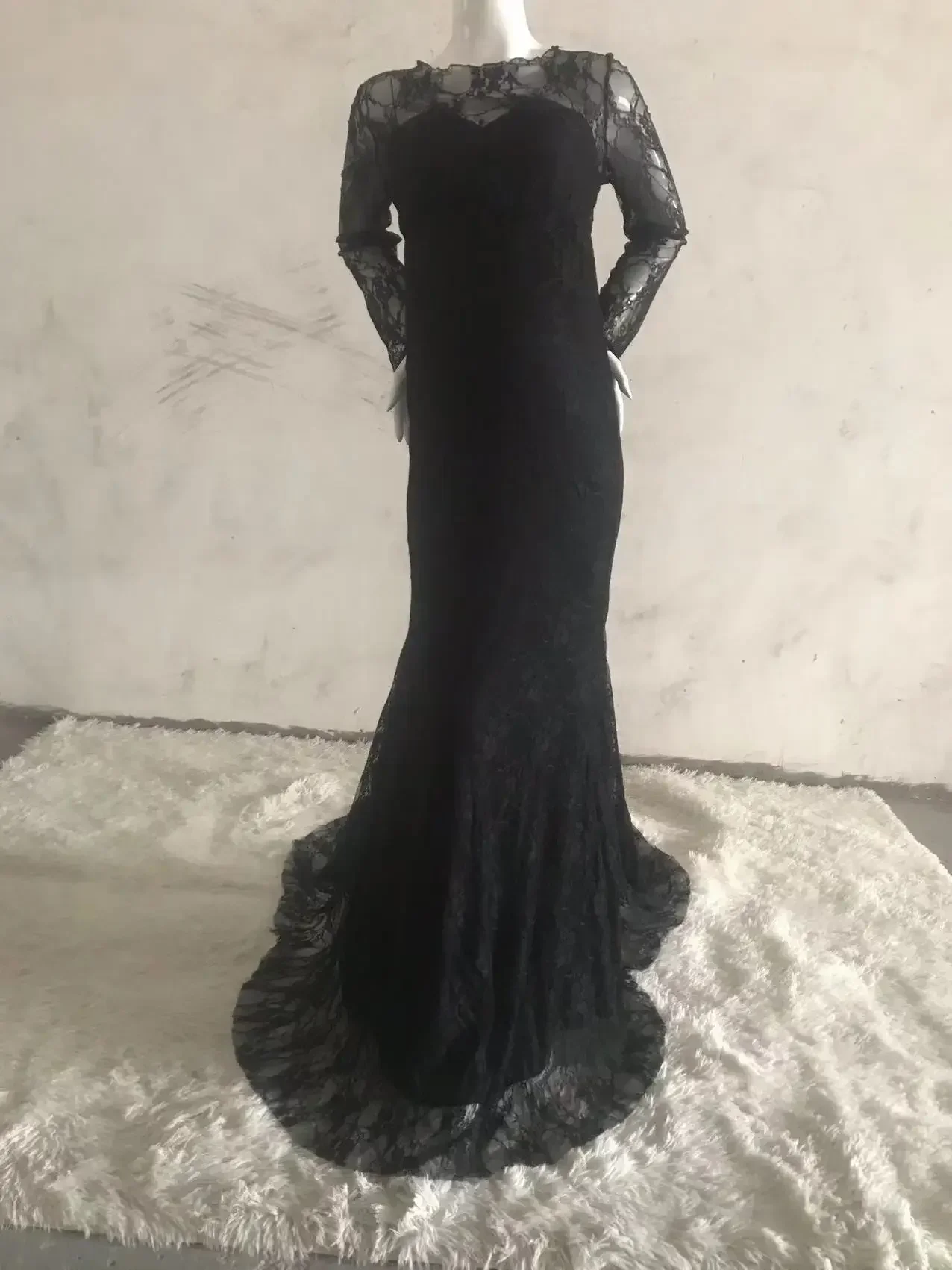 Lace Maternity Maxi Gowns Dresses for Photo Shoot Long Sleeve Chiffon Pregnant Women Baby Shower Pregnancy Dress Photography - Image 4