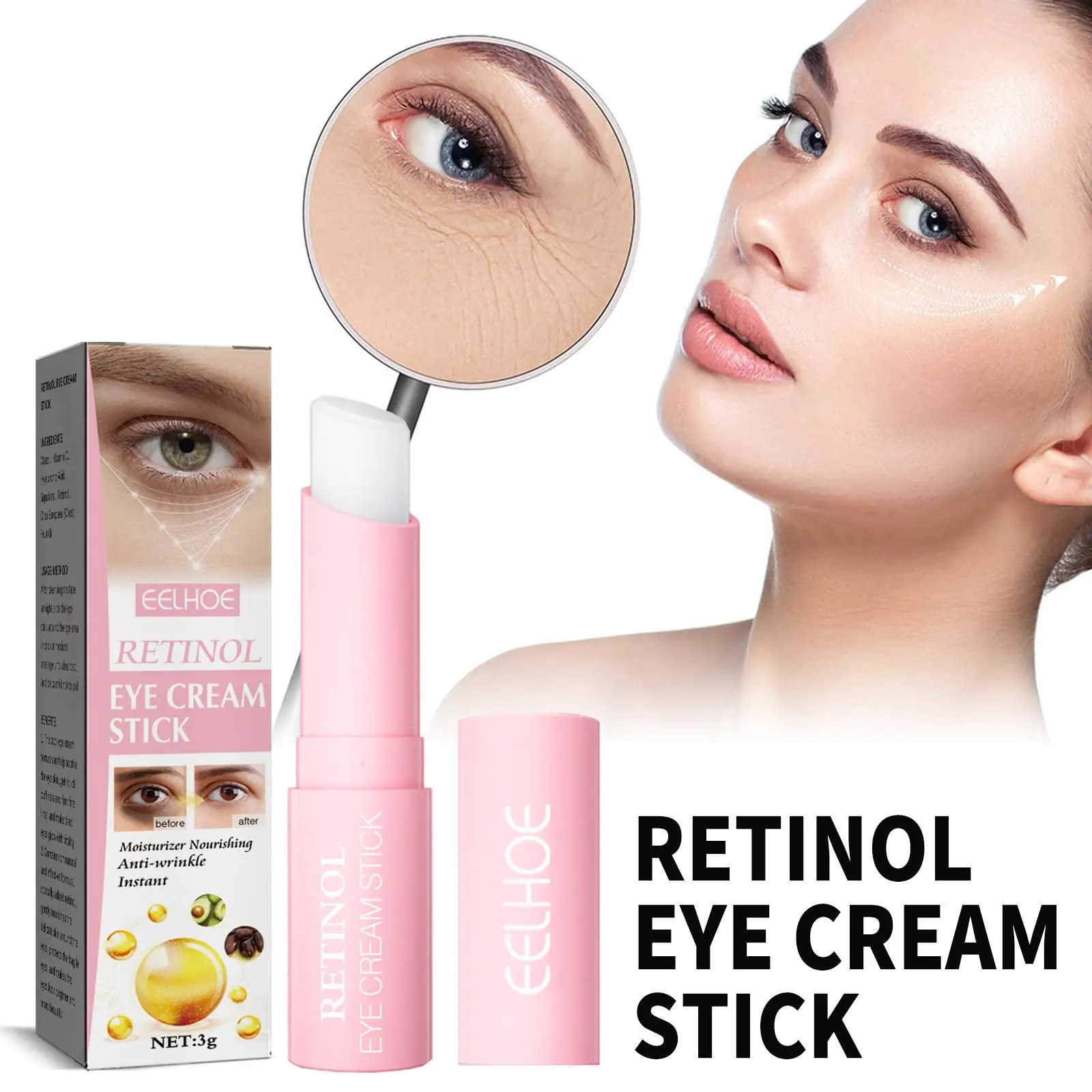 Retinol Eye Cream Stick Fade Fine Line Remove Wrinkle Eye Bags Anti-Puffiness Dark Circle Smoothing Firming Under Eye Skin Care - Image 3
