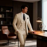 3 Piece Men's Wedding Suits Formal Groom Tuxedo Prom Party Male Fashion Clothing Set with Peak Lapel Jacket Pants Vest