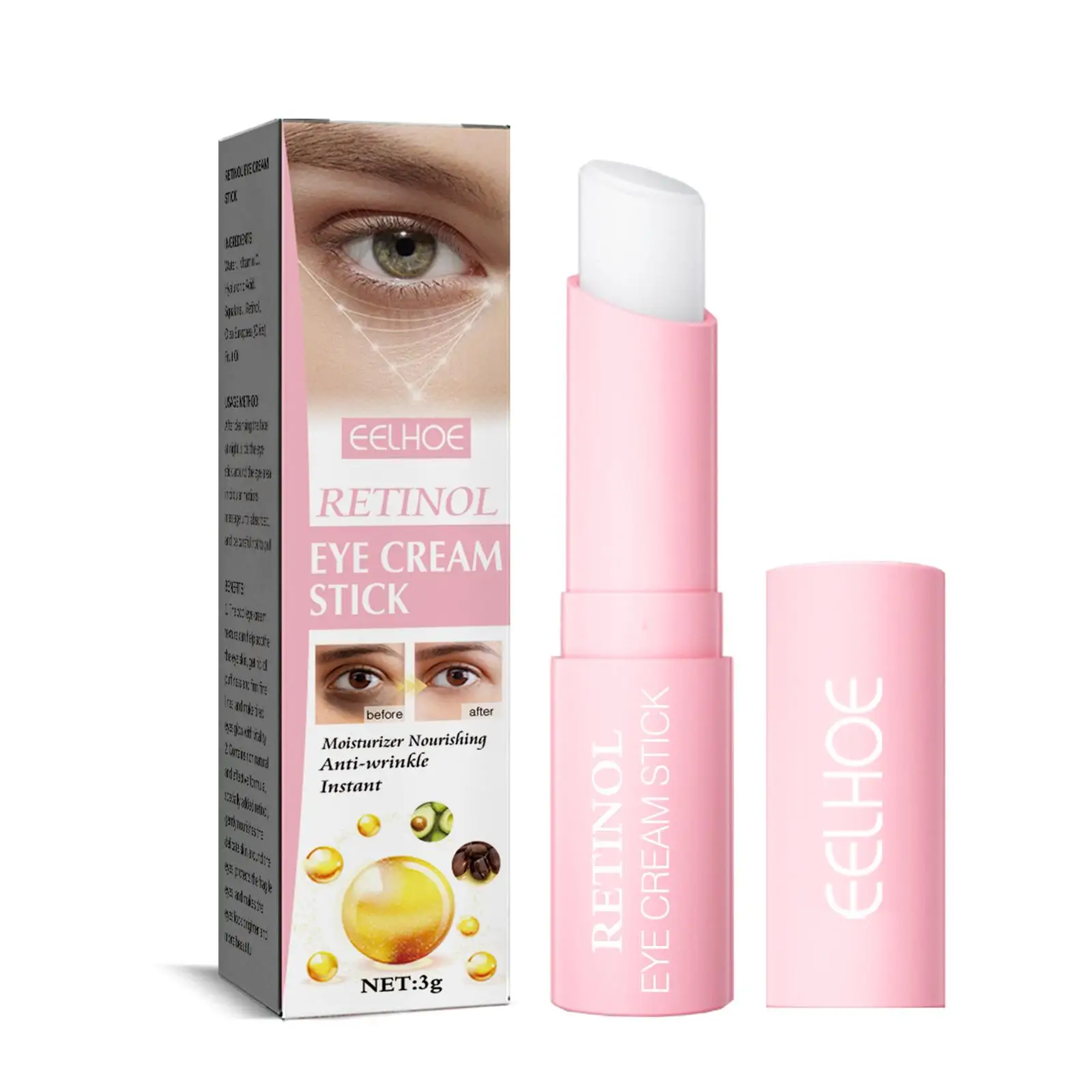 Retinol Eye Cream Stick Fade Fine Line Remove Wrinkle Eye Bags Anti-Puffiness Dark Circle Smoothing Firming Under Eye Skin Care