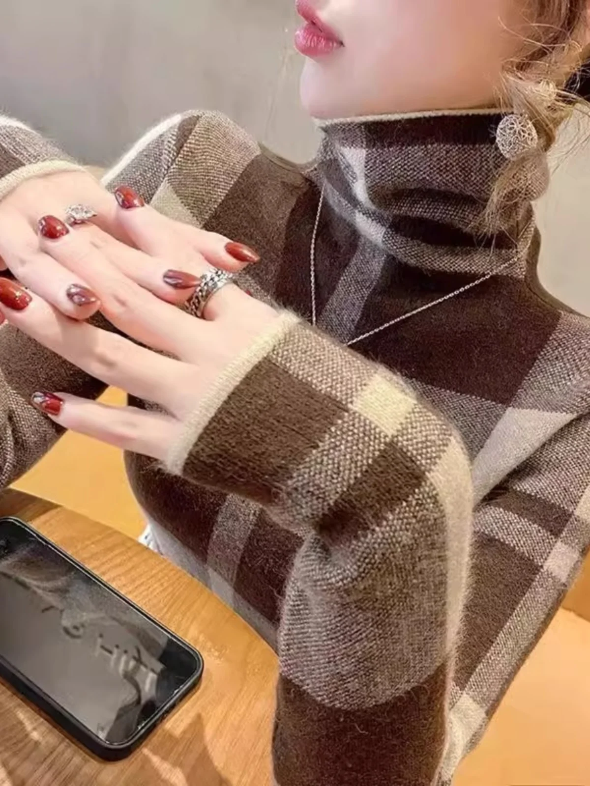 Trendy Plaid High Collar Sweater Women Base irt Faionable Inner Wear Boting irt Commute Sle Slim Fit Long Sve - Image 5