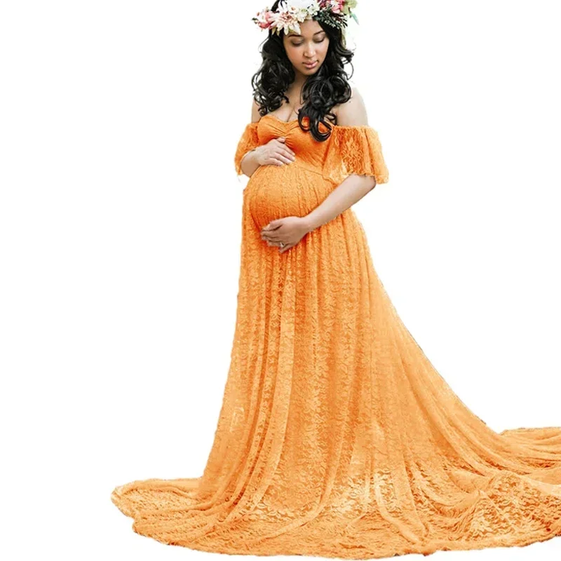 Long Maternity Photography Props Pregnancy Dress Photography Maternity Dresses for Photo Shoot Pregnant Dress Lace Maxi Gown - Image 2