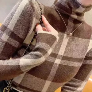 Trendy Plaid High Collar Sweater Women Base irt Faionable Inner Wear Boting irt Commute Sle Slim Fit Long Sve