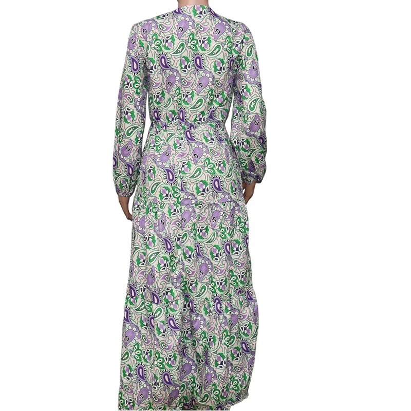 Women's Boho Elegant Long Dress Spring New Fashion Printed V-neck Long Sleeve High Waist Elastic Waist Dresses For Women Gress - Image 5