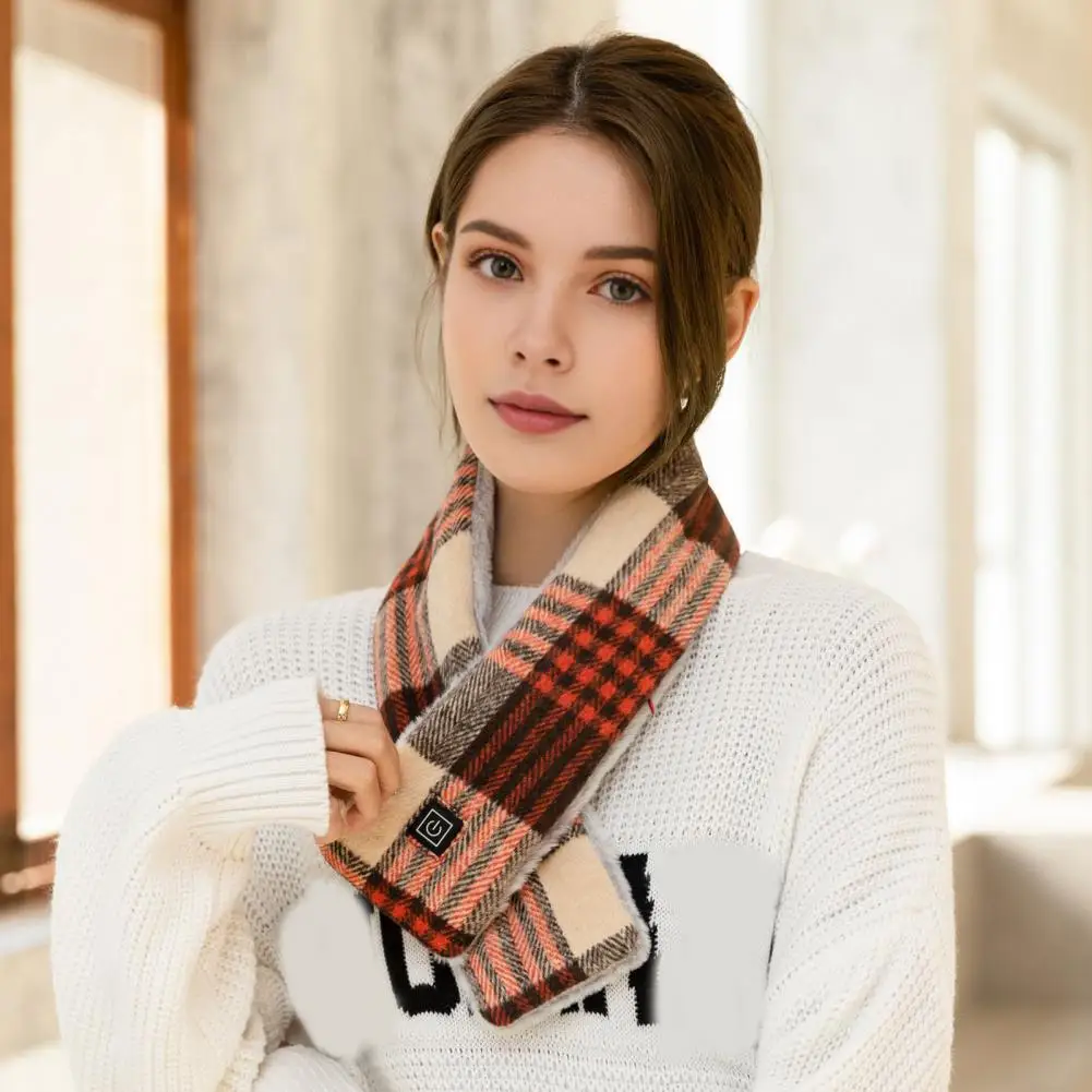 Winter Heated Scarf Men Women Rechargeable 3 Heat Settings Waterproof Neck Heating Pad Plaid Print Scarf - Image 4