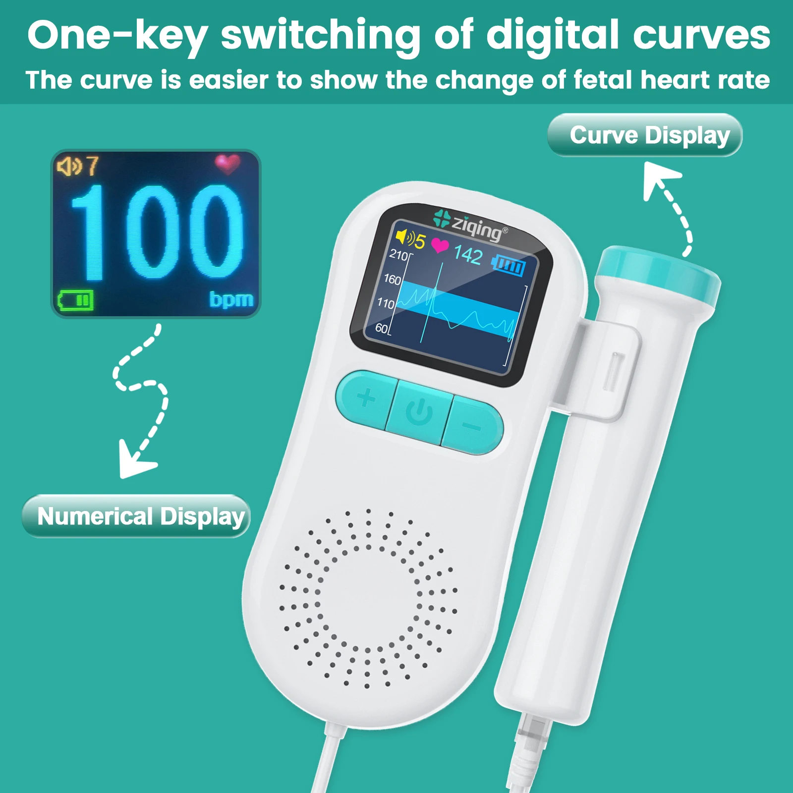 ziqing Household Ultrasound Monitor Fetal Doppler Fetus Baby Heartbeat Detector Portable Baby Heart Rate Monitor 2.5MHz 3.0MHz - Image 4