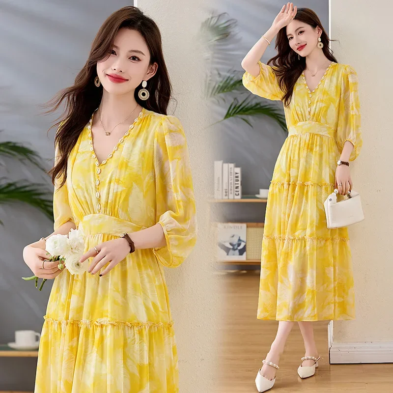 Fashionable Slimming Commuter Dress Waist-Cinching Summer New Arrival Princess Sleeve Polo Neck Knee-Length Chinese Origin - Image 3