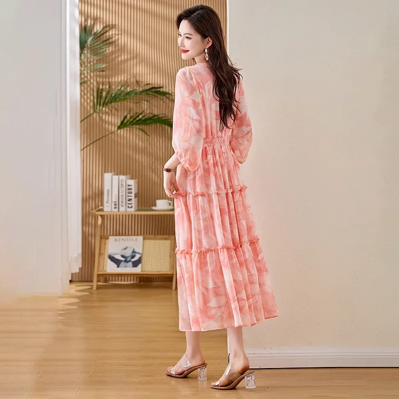 Fashionable Slimming Commuter Dress Waist-Cinching Summer New Arrival Princess Sleeve Polo Neck Knee-Length Chinese Origin - Image 5