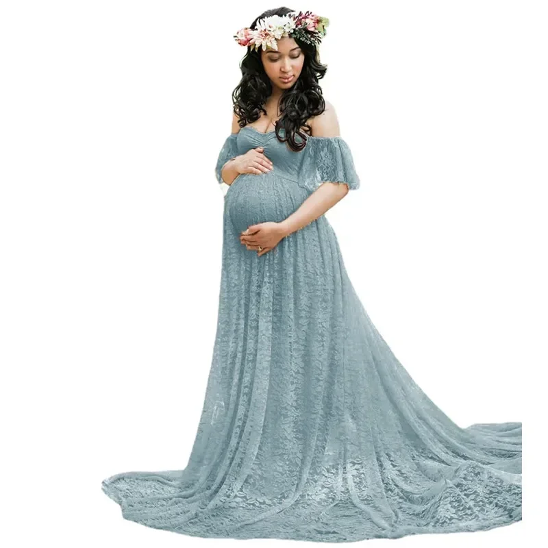 Long Maternity Photography Props Pregnancy Dress Photography Maternity Dresses for Photo Shoot Pregnant Dress Lace Maxi Gown - Image 3