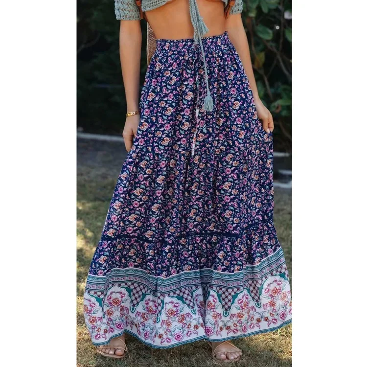 Autumn/Winter New Style Hollow Out Lace People Cotton Maxi Skirt Bohemian Beach Skirt For Women Fashionable Half Length Skirt - Image 3