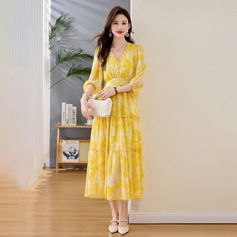 Fashionable Slimming Commuter Dress Waist-Cinching Summer New Arrival Princess Sleeve Polo Neck Knee-Length Chinese Origin - Image 4