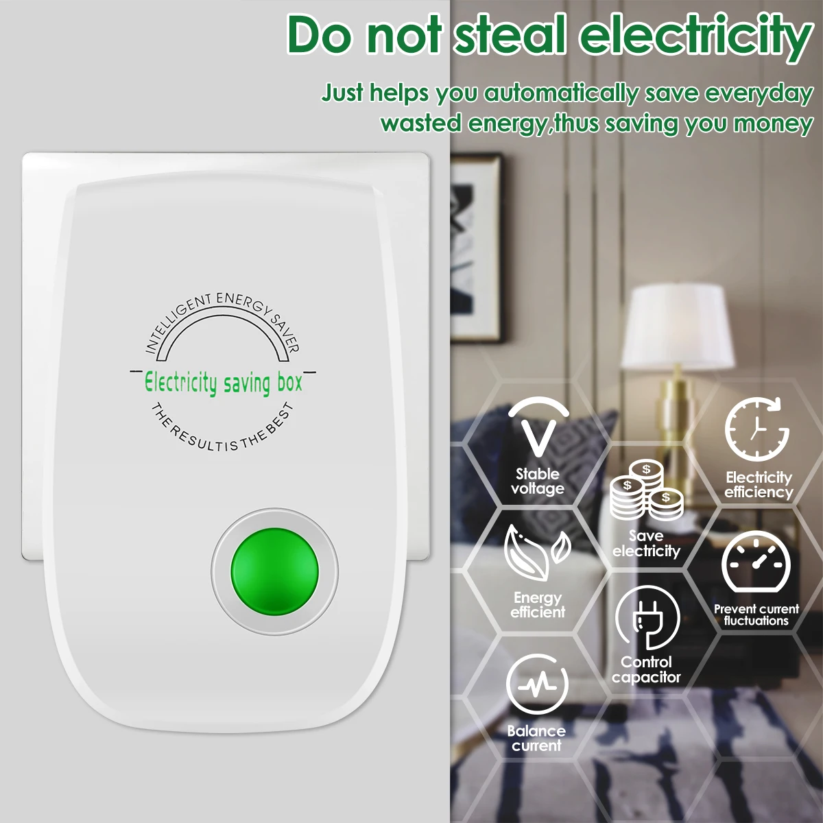 Electricity Saving Box US/EU Adapter Intelligent Power Factor Saving Device Smart Power Saver Cost Reducing Home Office