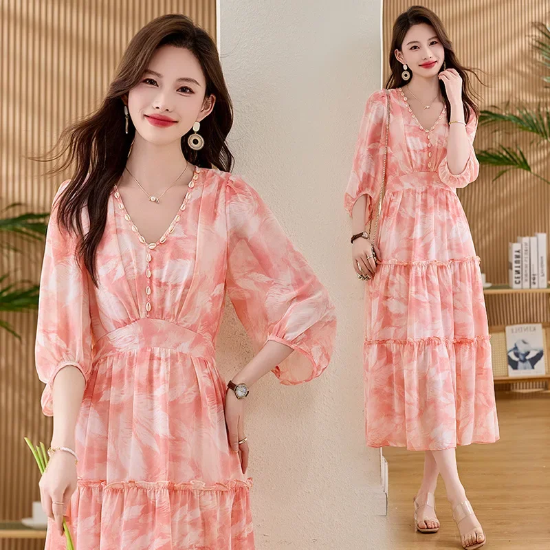 Fashionable Slimming Commuter Dress Waist-Cinching Summer New Arrival Princess Sleeve Polo Neck Knee-Length Chinese Origin - Image 2