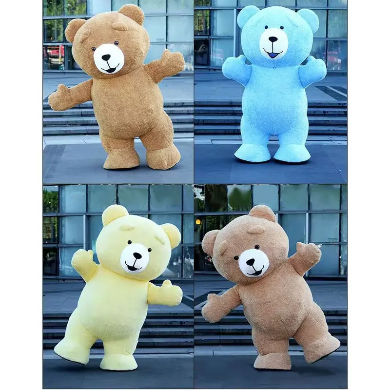 2025 Teddy Bear Plush Doll Colorful Inflatable Mascot Costume Cute Funny Bear Clothing Cartoon Bear Cosplay Dress Up Jumpsuits