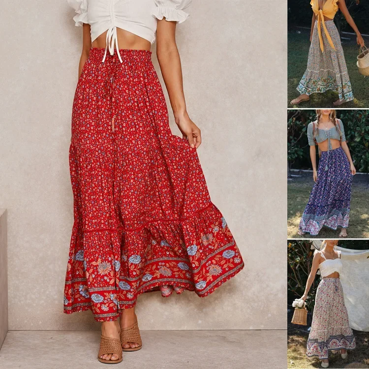 Autumn/Winter New Style Hollow Out Lace People Cotton Maxi Skirt Bohemian Beach Skirt For Women Fashionable Half Length Skirt