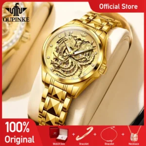OUPINKE 3276 Ladies Watch Original Luxury Skeleton Mechanical Watch Tungsten Steel 50M Waterproof Phoenix Watches For Women