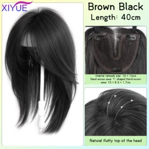 Synthetic Long Straight Layered Hair Wig Clip in Hair Extensions Natural Fluffy Head Top Fake Hair Piece with Bang Clip