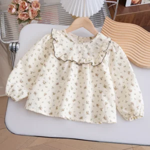 Children Clothing Girls Korean Style Floral Fresh Shirt Baby Foreign Lace Shirt Spring New Long-sleeved Shirt