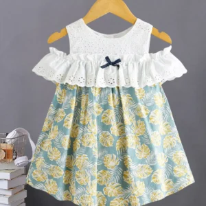 Girls summer fresh floral pattern dress - exquisite white hollow top splicing design