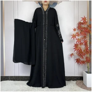 New Dubai Style Women Elegant Dress Long Sleeves Open Abaya Muslim Women Dress Islamic Clothing Casual Abaya Women Muslim Dress