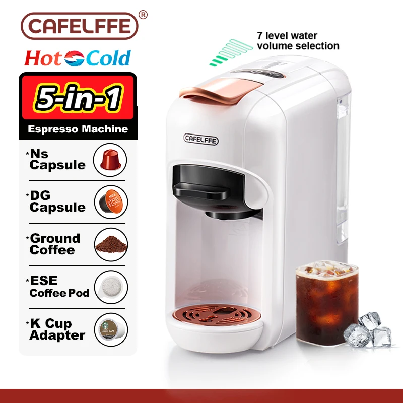 Cafelffe 5 in 1 Capsule Coffee Machine Fit Dolce gusto Nespresso Capsule ESE Pod Ground Coffee K-cup 19Bar Hot/Cold,gift-giving