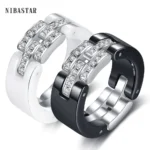 Brand Design Wedding Rings Middle Layer flexible White Black Ceramic Rings With Zircon for Wedding Women Girls Gift