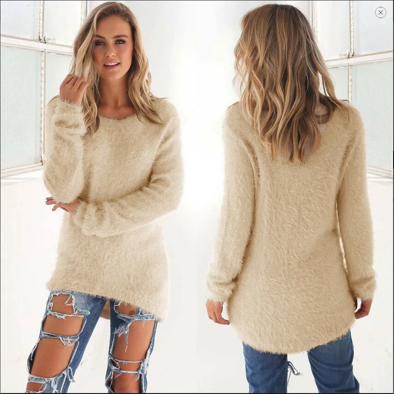 2025 Plus Size Women Warm Sweaters Solid Color O Neck Loose Knitted Pullover Long Sweater Casual Blouse Lady Oversize Clothing - Image 3