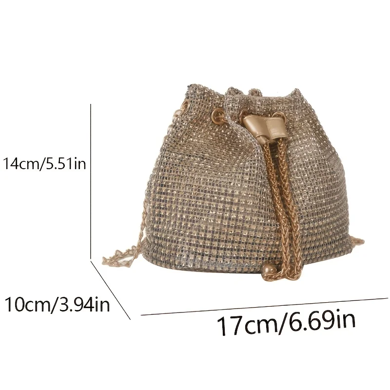 Sparkling Rhinestone Embellished Drawstring Crossbody Bag, Multi-Functional Bucket Purse, Formal Handbag for Women Daily Commute - Image 3