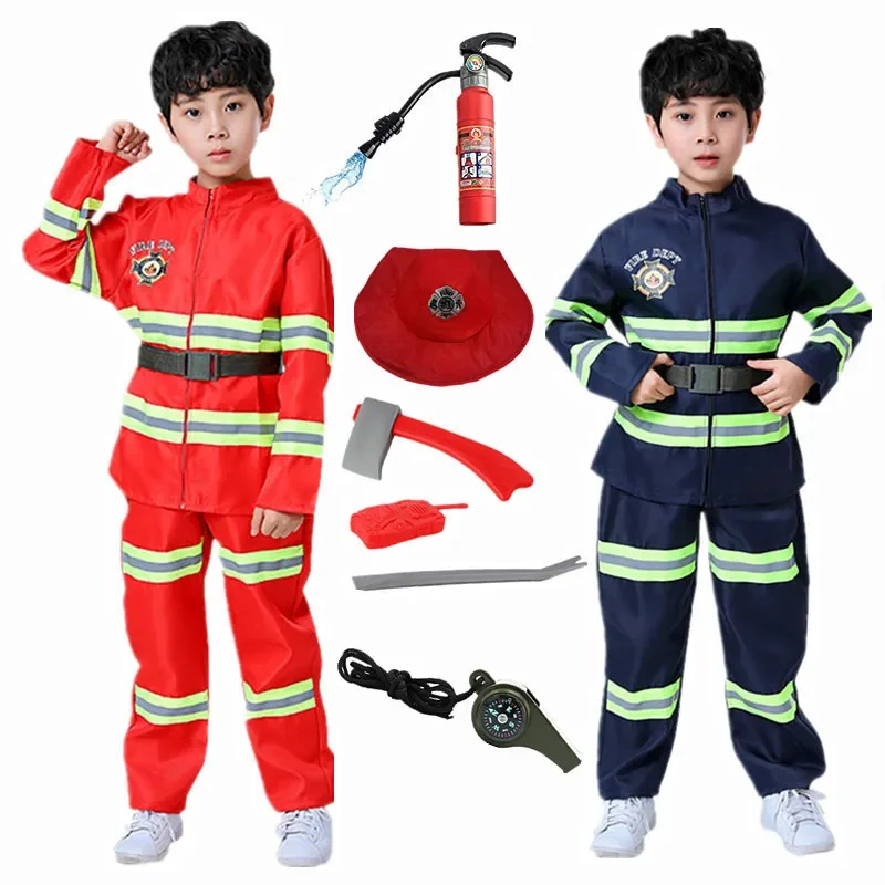 With Realistic Firefighting Toy Uniform Child Red Firefighter Zipper Costume Kids Play House Fun Party Play Costume - Image 3