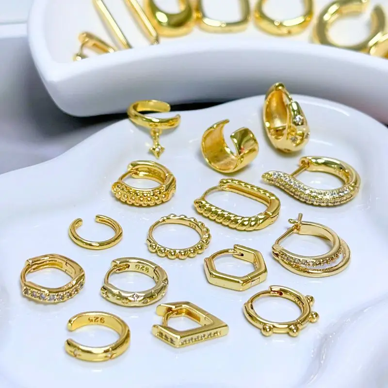 925 sterling silver ear needle multi-ring earrings buckle full of diamonds hoop earrings gold earrings for women fashion jewelry - Image 3