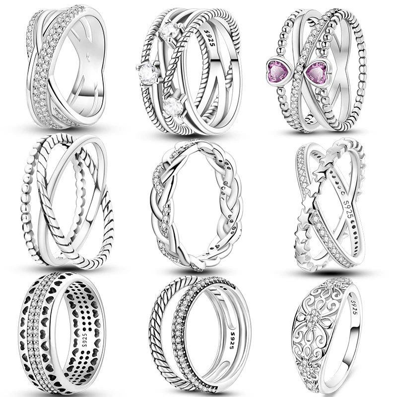 Rings For Women 925 Silver Color Zircon Winding Romantic Ring Finger Beaded Luxury Jewelry Original Engagement Wedding Gift