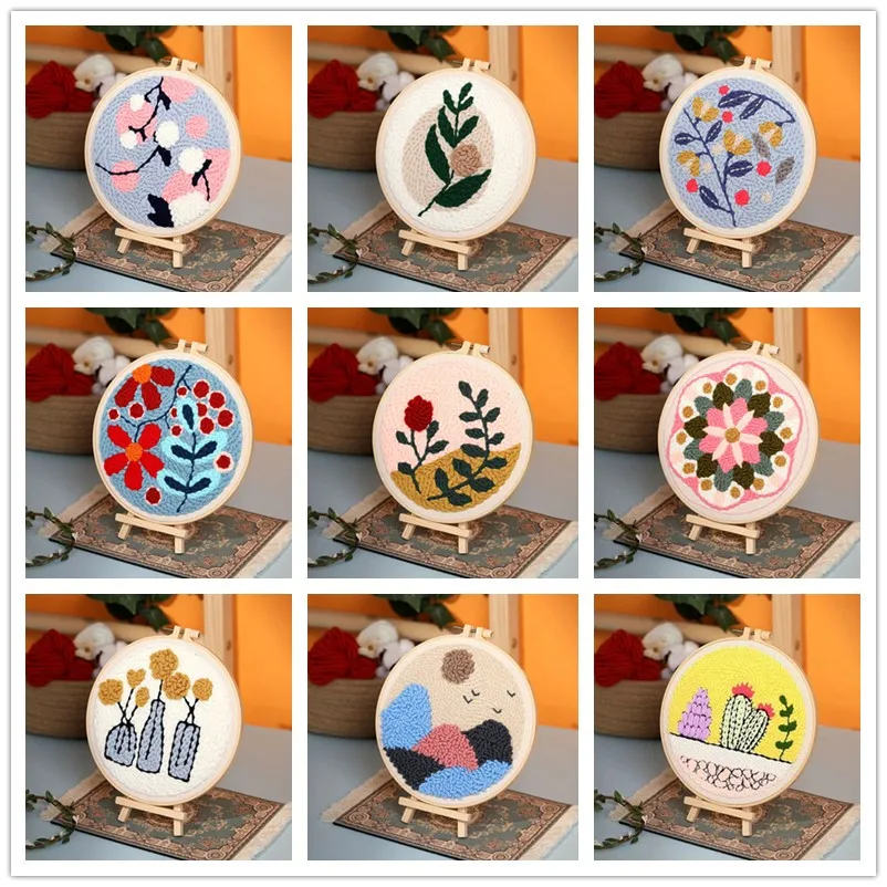 DIY Punch Needle Embroidery Kit with Yarn Floral Pattern Starter Kit Magic Tufting Set Poking Cross Stitch Tools For Knitting - Image 5