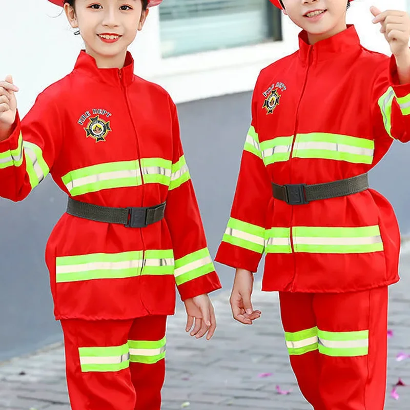With Realistic Firefighting Toy Uniform Child Red Firefighter Zipper Costume Kids Play House Fun Party Play Costume - Image 2