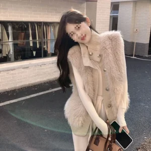 Women's Knitted Sweater Vest Soft Mink Velvet Open Cardigan Outerwear Autumn Winter Fashion Elegant Commute Style Casual Loos...