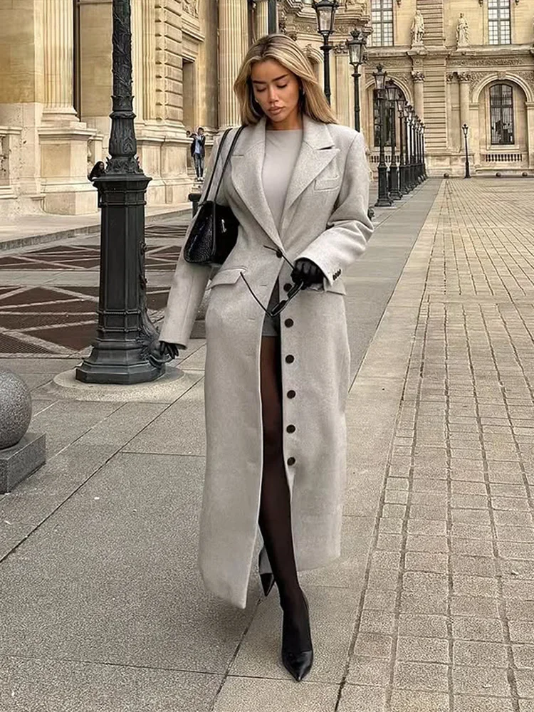 Women's Long Coats Back Lace Up Woolen Overcoat Luxury Waist Cinching Single Breasted Slim Autumn Winter Jackets New Streetwears - Image 3