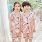Boy Girl Satin Silk Pajamas Short Sets for Kids Toddler 3 4 5 6 7 8 9 10 11 12 13 14 Years Pink Summer Children Pijama Sleepwear