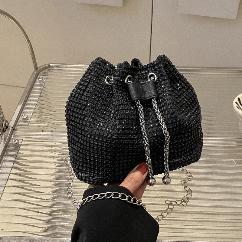 Sparkling Rhinestone Embellished Drawstring Crossbody Bag, Multi-Functional Bucket Purse, Formal Handbag for Women Daily Commute - Image 4