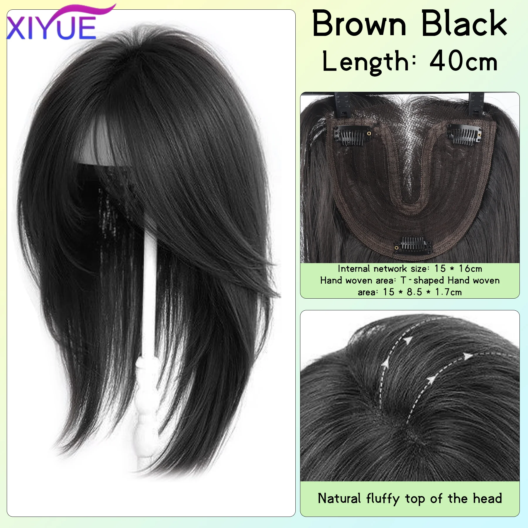 Synthetic Long Straight Layered Hair Wig Clip in Hair Extensions Natural Fluffy Head Top Fake Hair Piece with Bang Clip