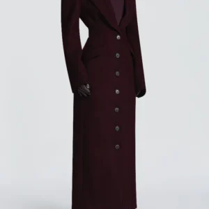 Women's Long Coat Slim V Neck Single Breasted Overcoats Shoulder Pad Maxi Jackets with Belt 2025 New Winter Lady Commute Outwear