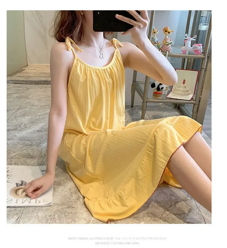 New Ins Style Tank Dress Women's Summer Medium-length Cute Sleepwear Homewear Sleeveless Sleep Dress For Students - Image 3