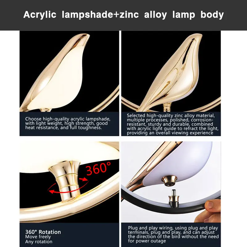 Magpie Bird LED Cord Pendant Lamps AC85-265V Indoor LED Chandelier Lights for Bedside Bedroom Indoor Black Silver Hanging Lights - Image 12