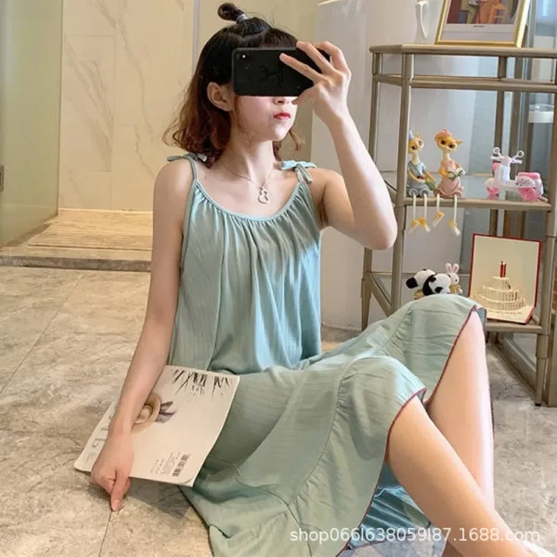 New Ins Style Tank Dress Women's Summer Medium-length Cute Sleepwear Homewear Sleeveless Sleep Dress For Students