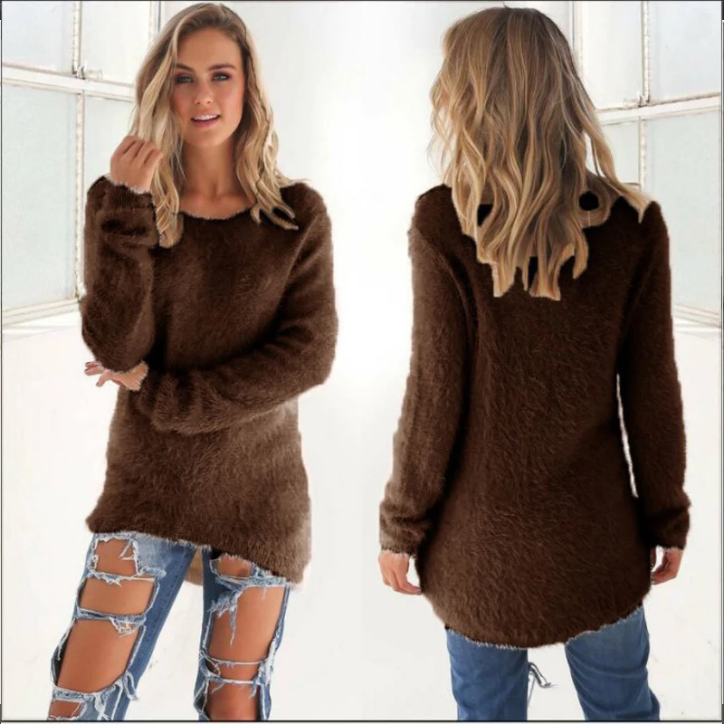 2025 Plus Size Women Warm Sweaters Solid Color O Neck Loose Knitted Pullover Long Sweater Casual Blouse Lady Oversize Clothing - Image 4