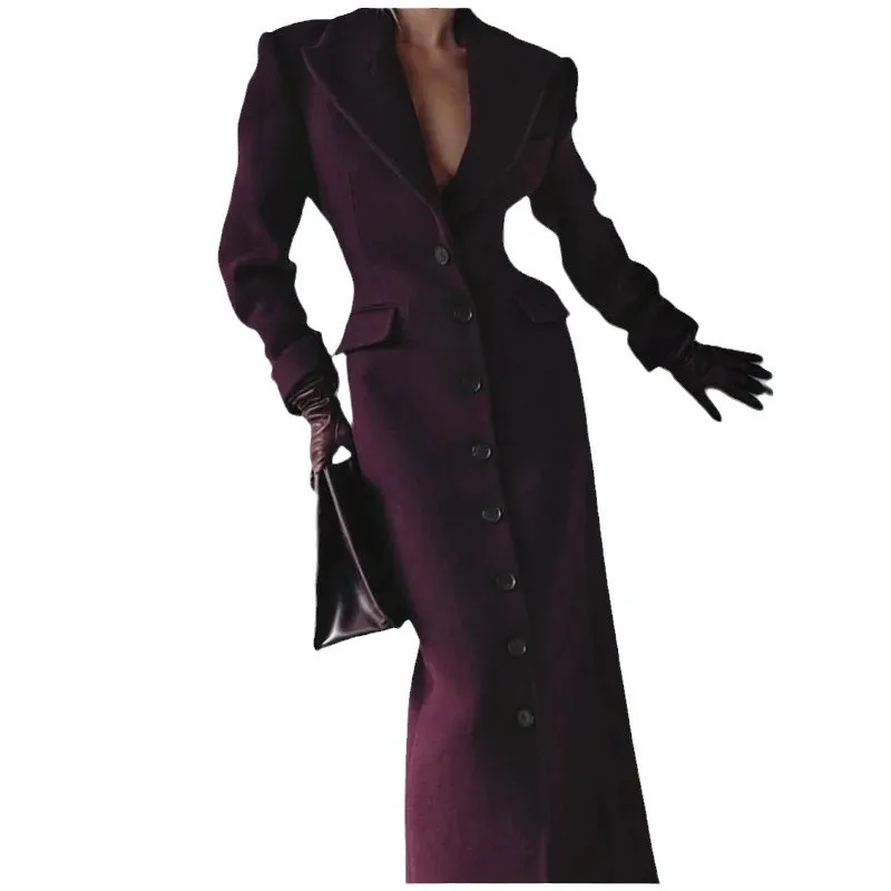2025 Autumn Women's Clothing Women's Woolen Coat Temperament Elegant Lapel High Waist Long Woolen Coat - Image 5