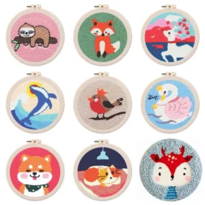 GATYZTORY Punch Needle Embroidery Starter Kit Punch Needle Kits Cartoon Animal Pattern Embroidery Pen For Adults Kids Beginner