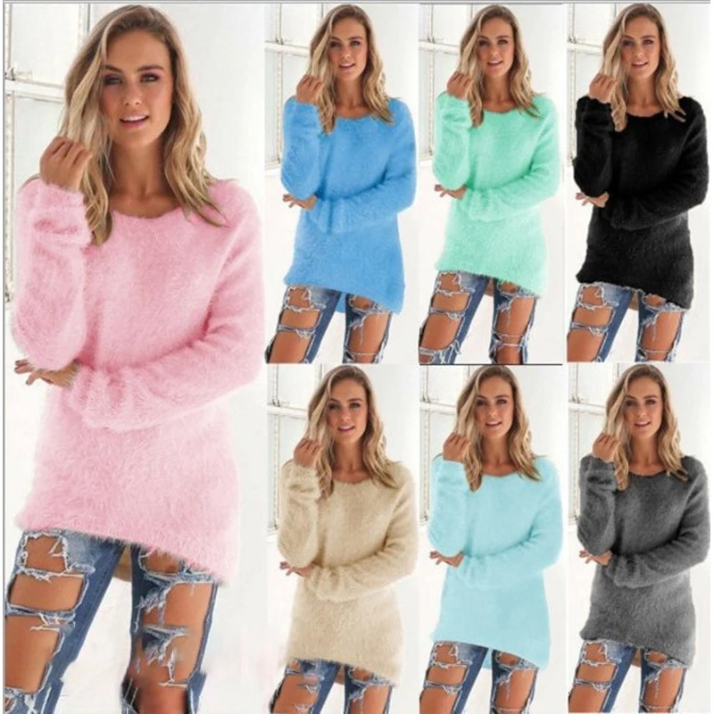 2025 Plus Size Women Warm Sweaters Solid Color O Neck Loose Knitted Pullover Long Sweater Casual Blouse Lady Oversize Clothing - Image 2