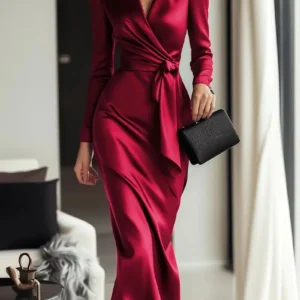 Autumn temperament goddess Hepburn style long-sleeved lace-tight waist dress for women