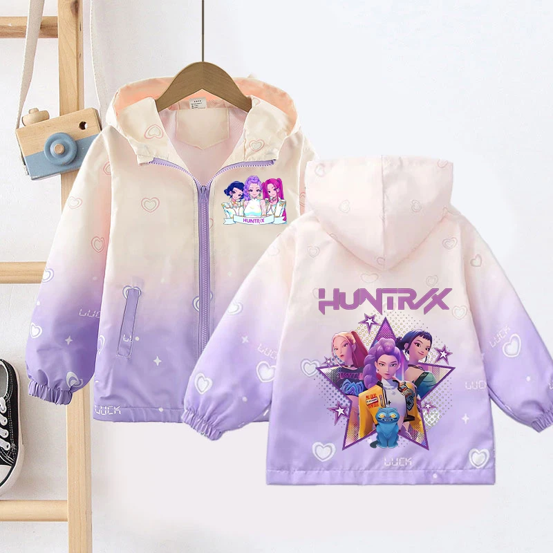 K-pop Demon Hunters Waterproof Coats for Girls Anime Cartoon Fashion Hoodie Jacket Children Spring Autumn Cute Coat Kids Clothes